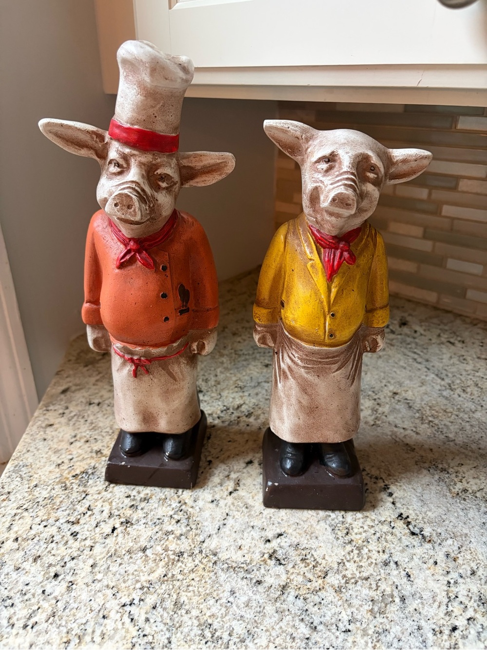 Pair of French Kitchen Pig pigs Chef Statue Whimsical Vintage Figurines resin